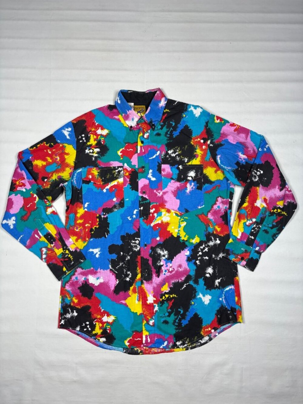 VTG Roper Abstract Watercolor Neon Splatter Cotton Western Shirt Med Made in USA